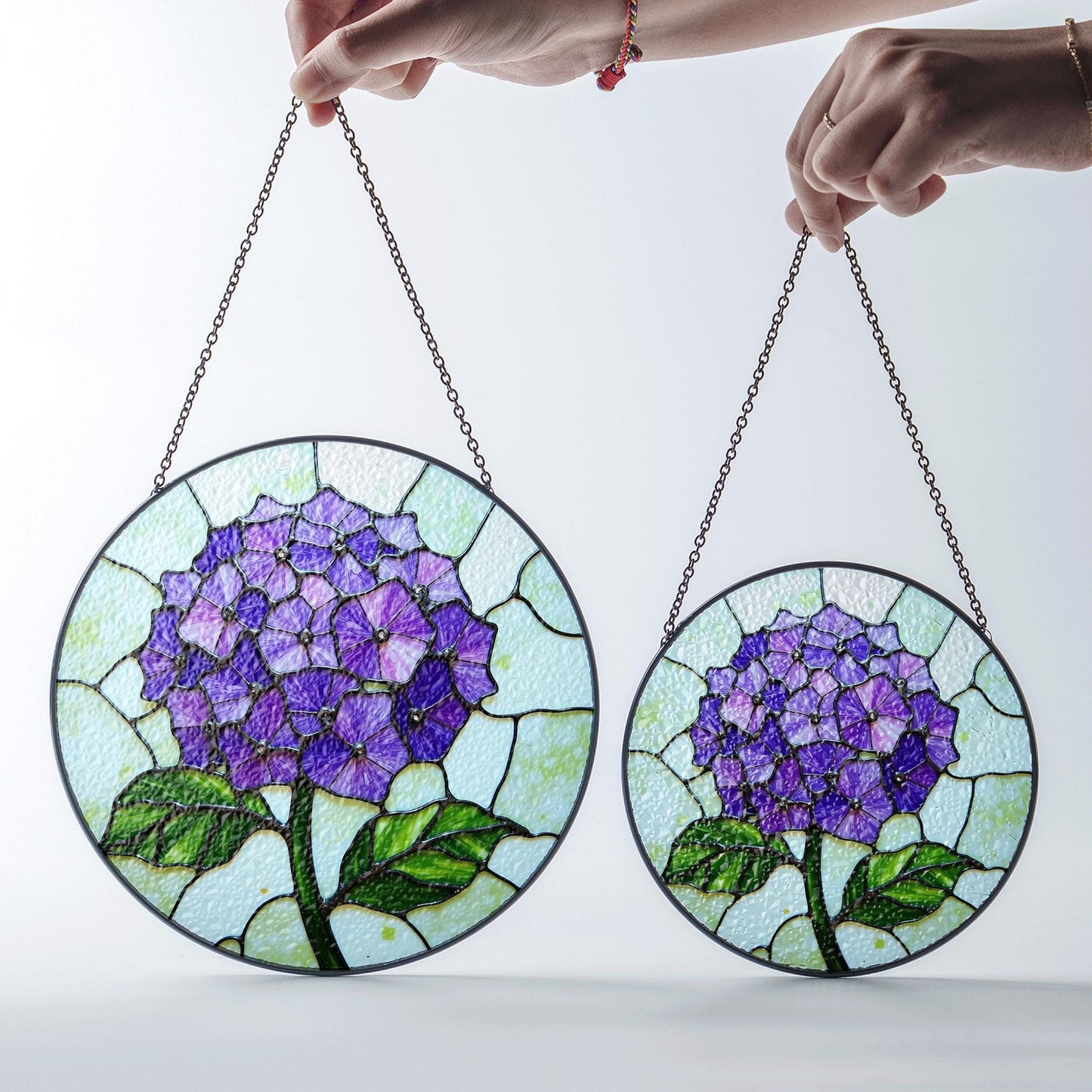 Purple Hydrangea Flower Stained Glass Suncatcher Window Decor Gift for Mom
