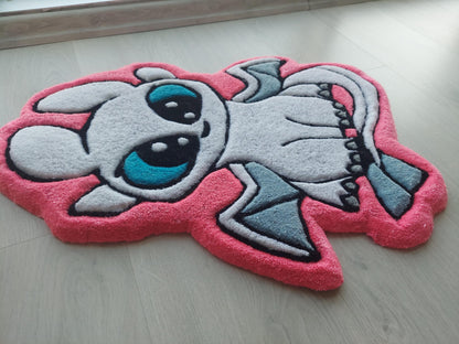 Hand Tufted Dragon Rug for Kids Room – Cute White Cartoon Dragon Mat with Blue Eyes – Soft Tufted Nursery Decor or Gift Idea