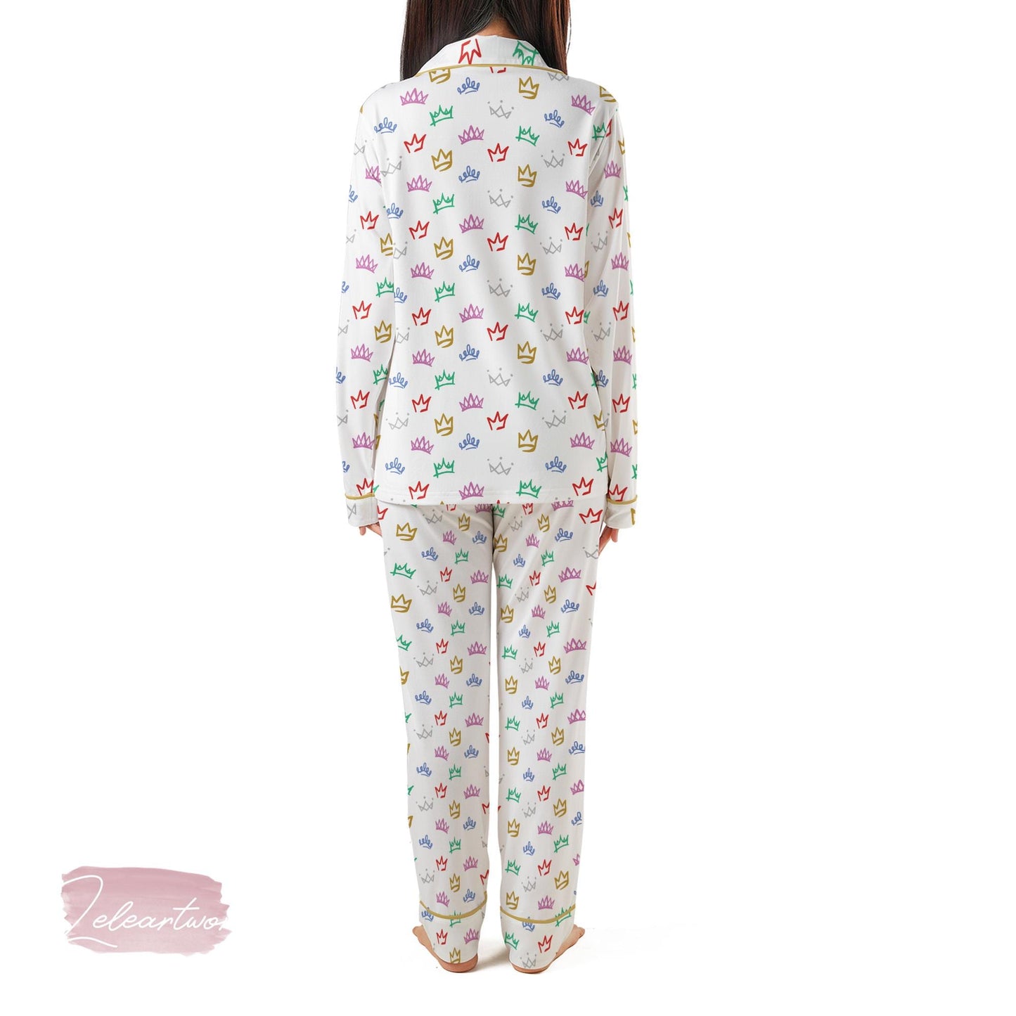 Six The Musical Broadway Set | Silky Satin Crown Print Pajama Set for Women | Queendom Sleepwear |  Theater Gift for Her