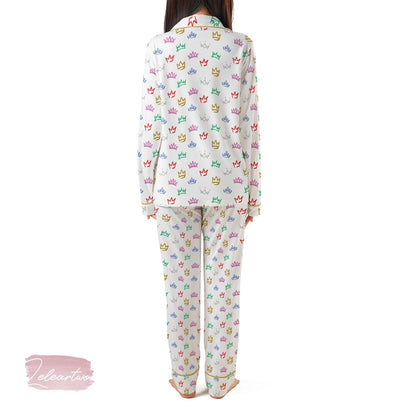 Six The Musical Broadway Set | Silky Satin Crown Print Pajama Set for Women | Queendom Sleepwear |  Theater Gift for Her