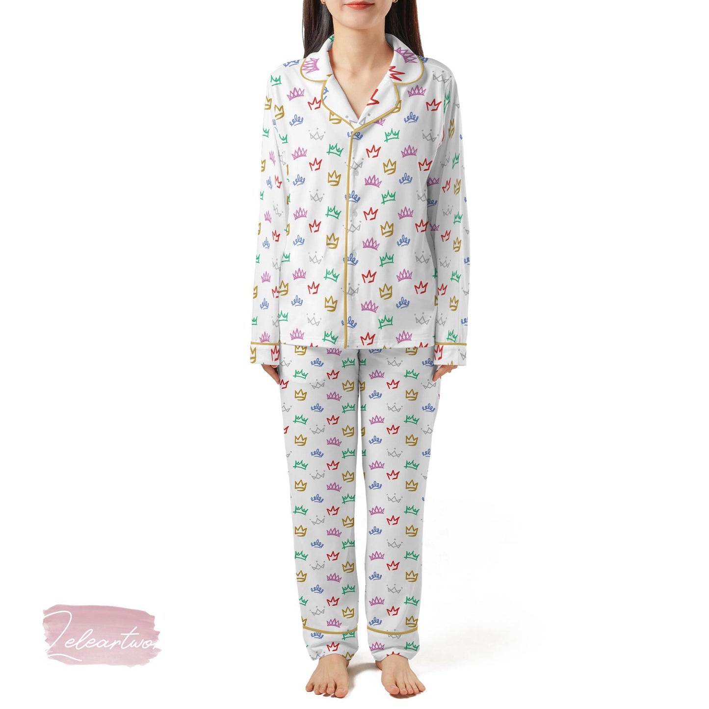 Six The Musical Broadway Set | Silky Satin Crown Print Pajama Set for Women | Queendom Sleepwear |  Theater Gift for Her