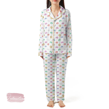 Six The Musical Broadway Set | Silky Satin Crown Print Pajama Set for Women | Queendom Sleepwear |  Theater Gift for Her