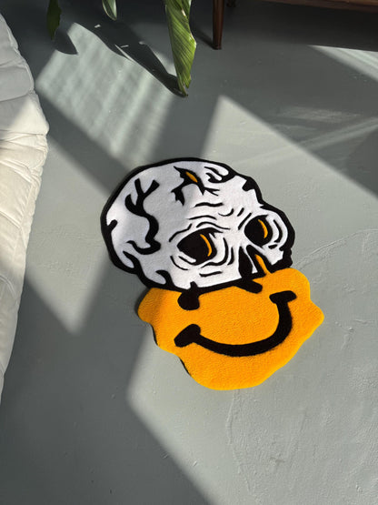 Handmade Tufted Skull Rug: Trippy Graphic Face Mat