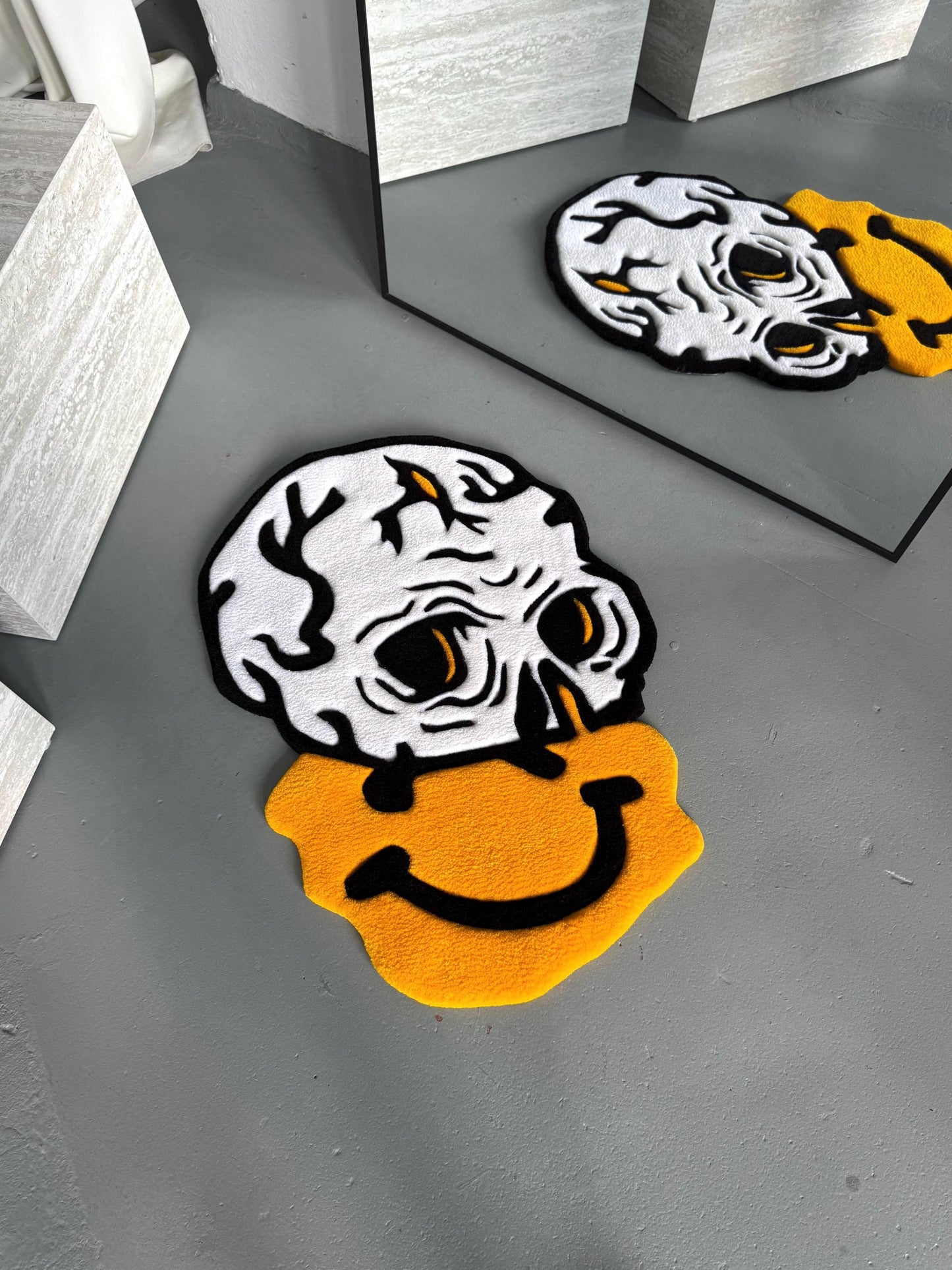 Handmade Tufted Skull Rug: Trippy Graphic Face Mat