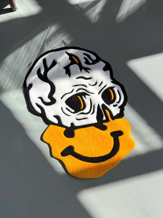 Handmade Tufted Skull Rug: Trippy Graphic Face Mat