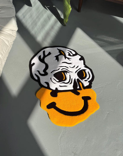 Handmade Tufted Skull Rug: Trippy Graphic Face Mat