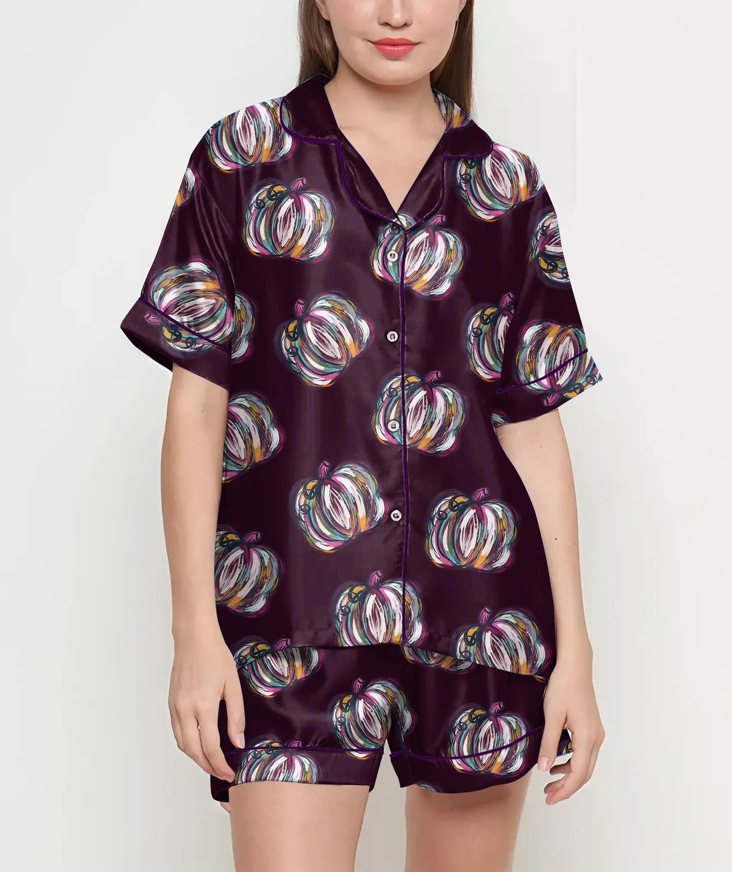 Halloween Gifts, Halloween Shirt, Watercolor Pumpkin Pajama Satin Set, Halloween Coquette, Spooky Season, Cute Fall Gift, Gift For Halloween