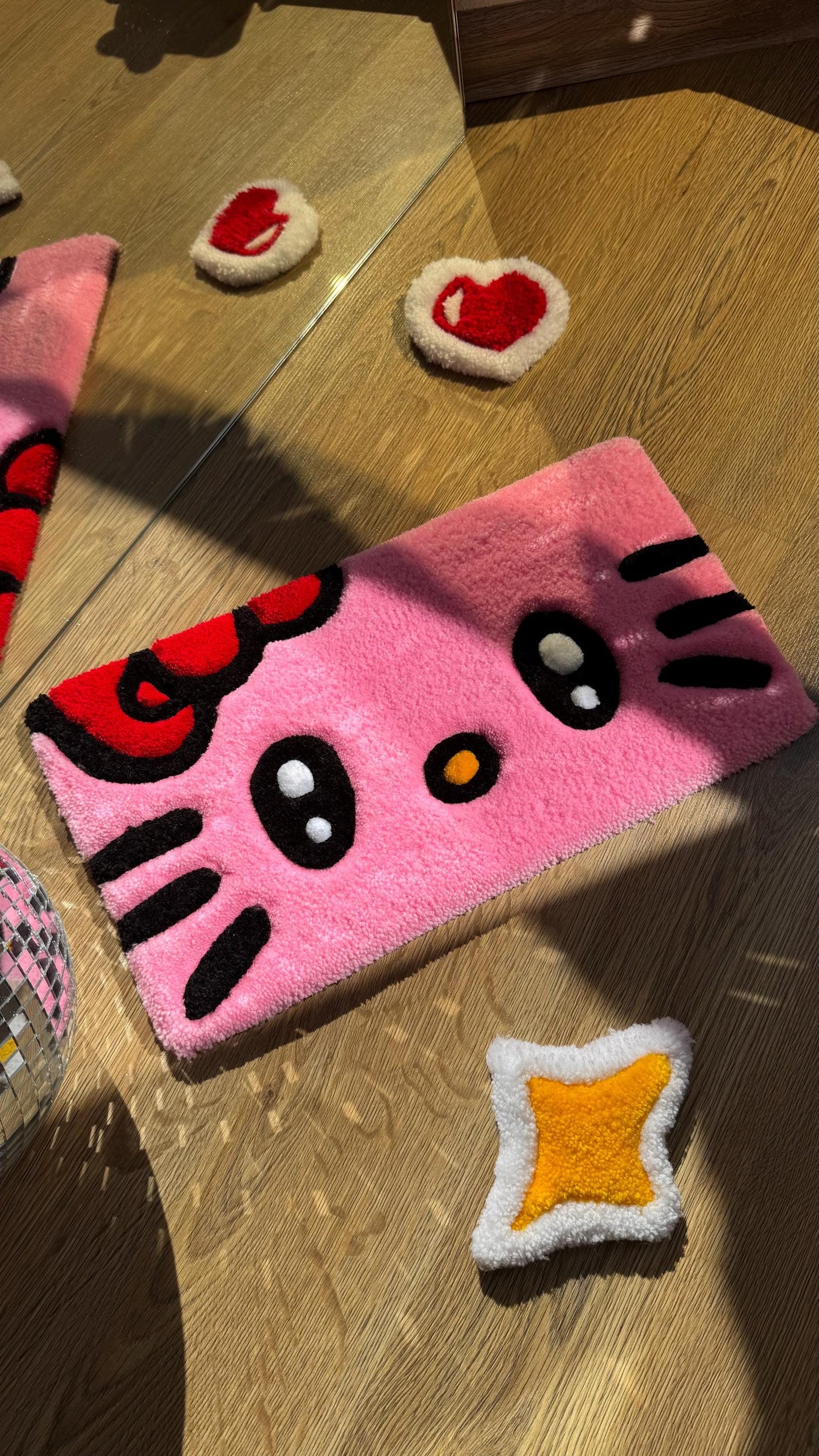 Kitty Keyboard Mat – Custom Handmade Fluffy Tufted Rug, Cute Desk Mat, Kawaii Aesthetic Decor for Office or Gaming Setup