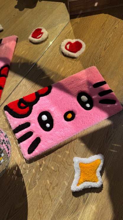Kitty Keyboard Mat – Custom Handmade Fluffy Tufted Rug, Cute Desk Mat, Kawaii Aesthetic Decor for Office or Gaming Setup