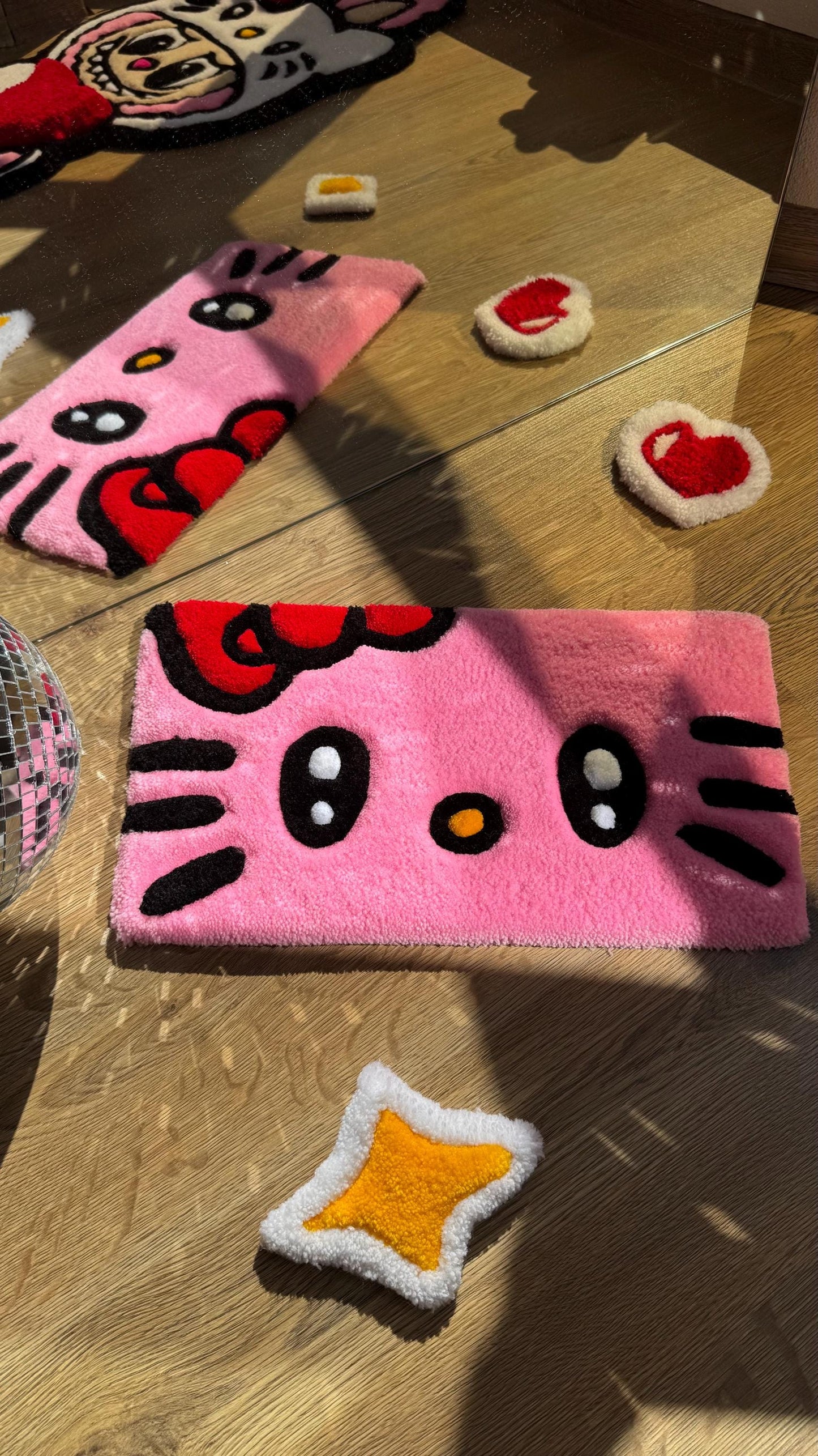 Kitty Keyboard Mat – Custom Handmade Fluffy Tufted Rug, Cute Desk Mat, Kawaii Aesthetic Decor for Office or Gaming Setup