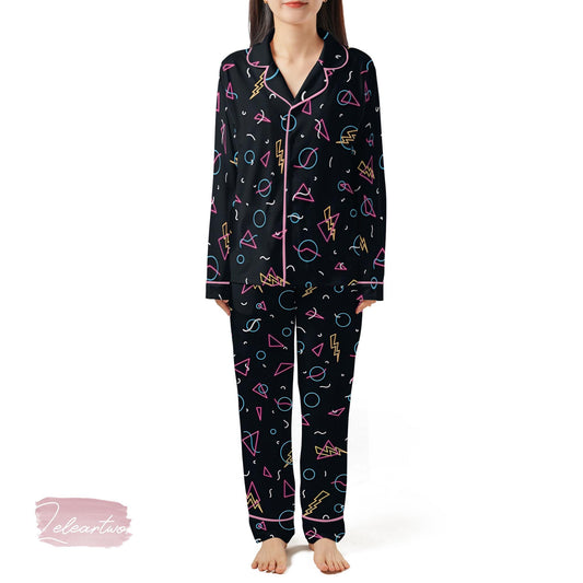 Retro Arcade Carpet Pajama Set – Neon 80s Gamer Short Sleeve Sleepwear, Fun Nostalgic Loungewear Gift for Gamers