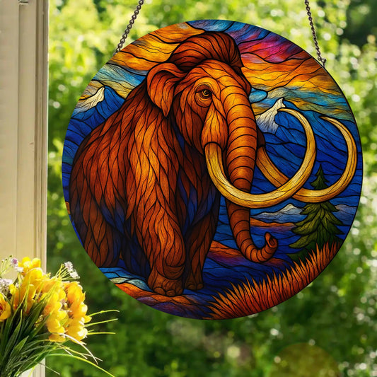Wooly Mammoth: Stained Glass Style Window Hanging Made With Real Glass