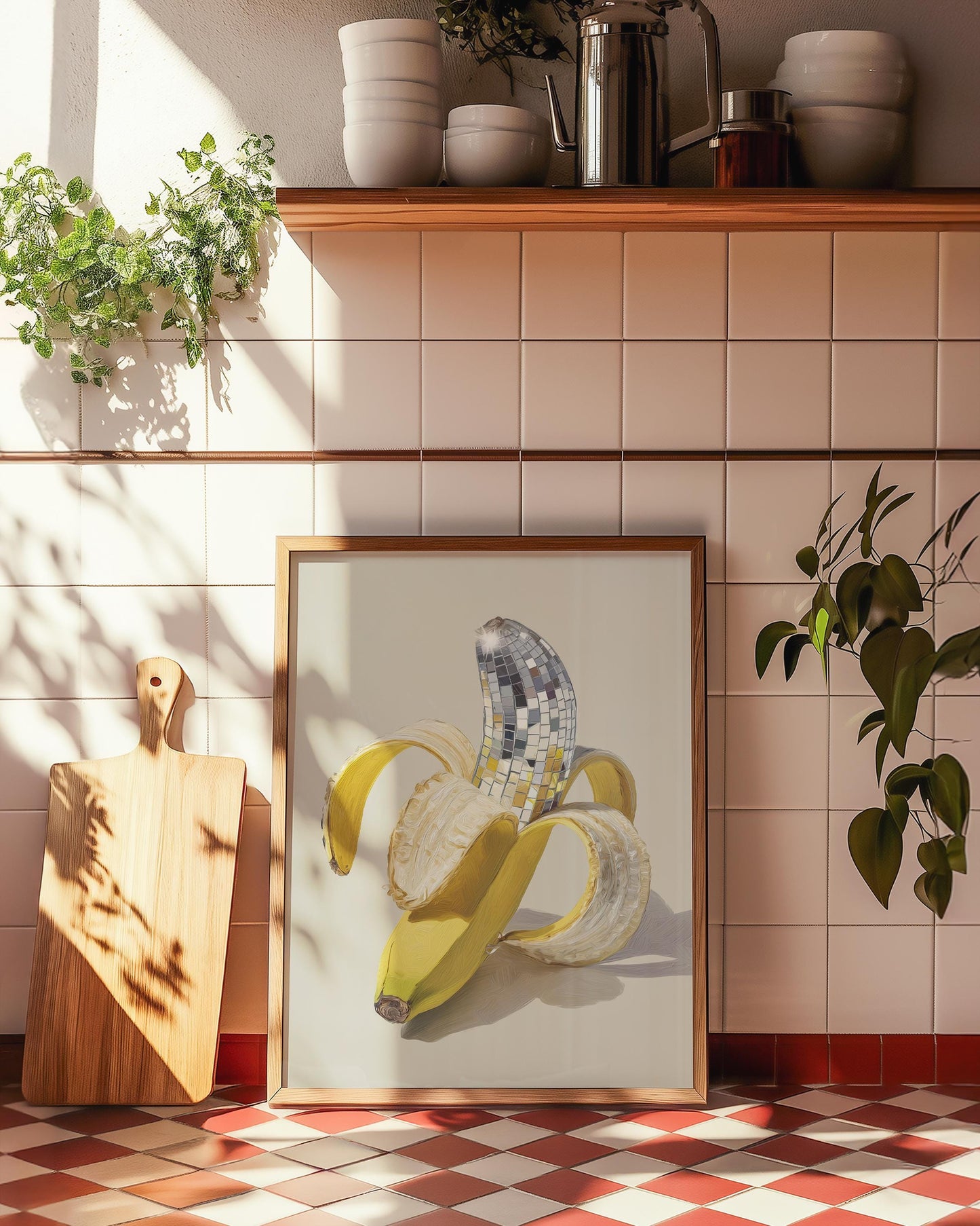 Disco Ball Banana Print: Retro Y2K Kitchen Wall Art
