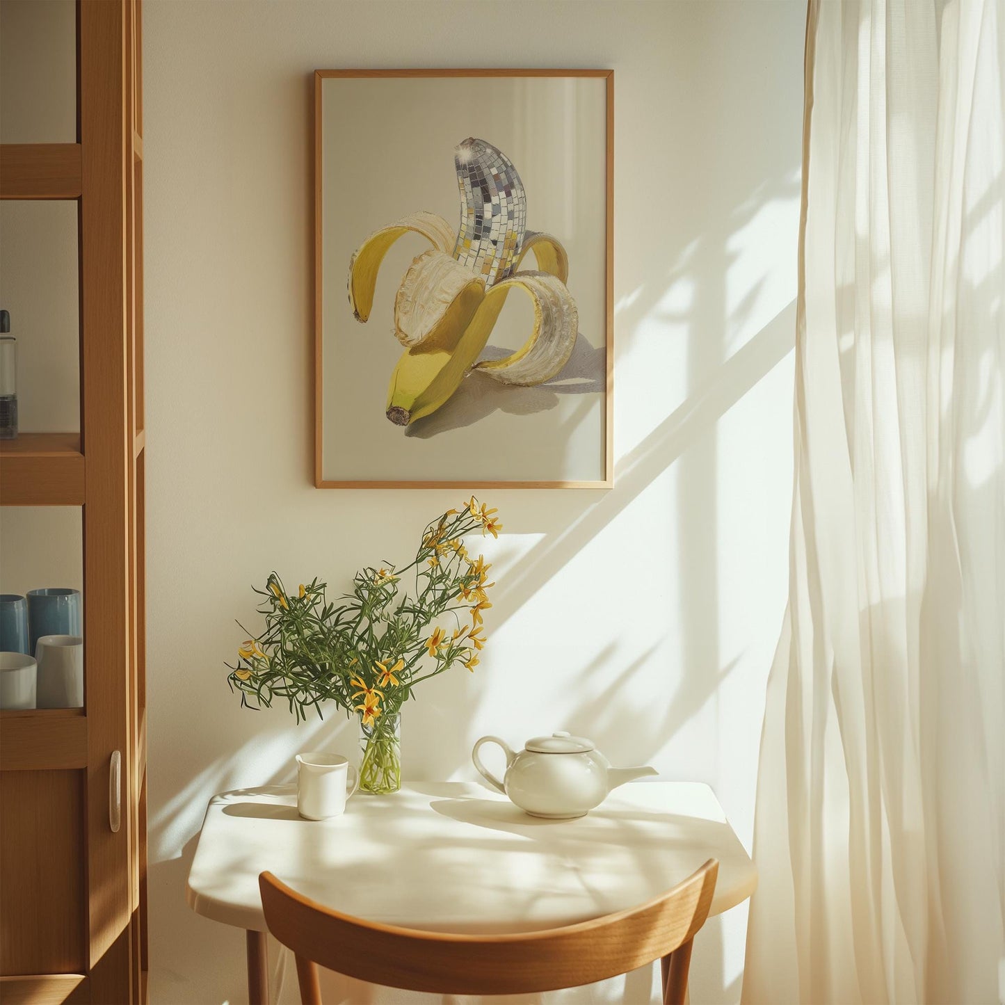 Disco Ball Banana Print: Retro Y2K Kitchen Wall Art