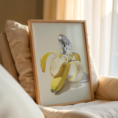 Disco Ball Banana Print: Retro Y2K Kitchen Wall Art