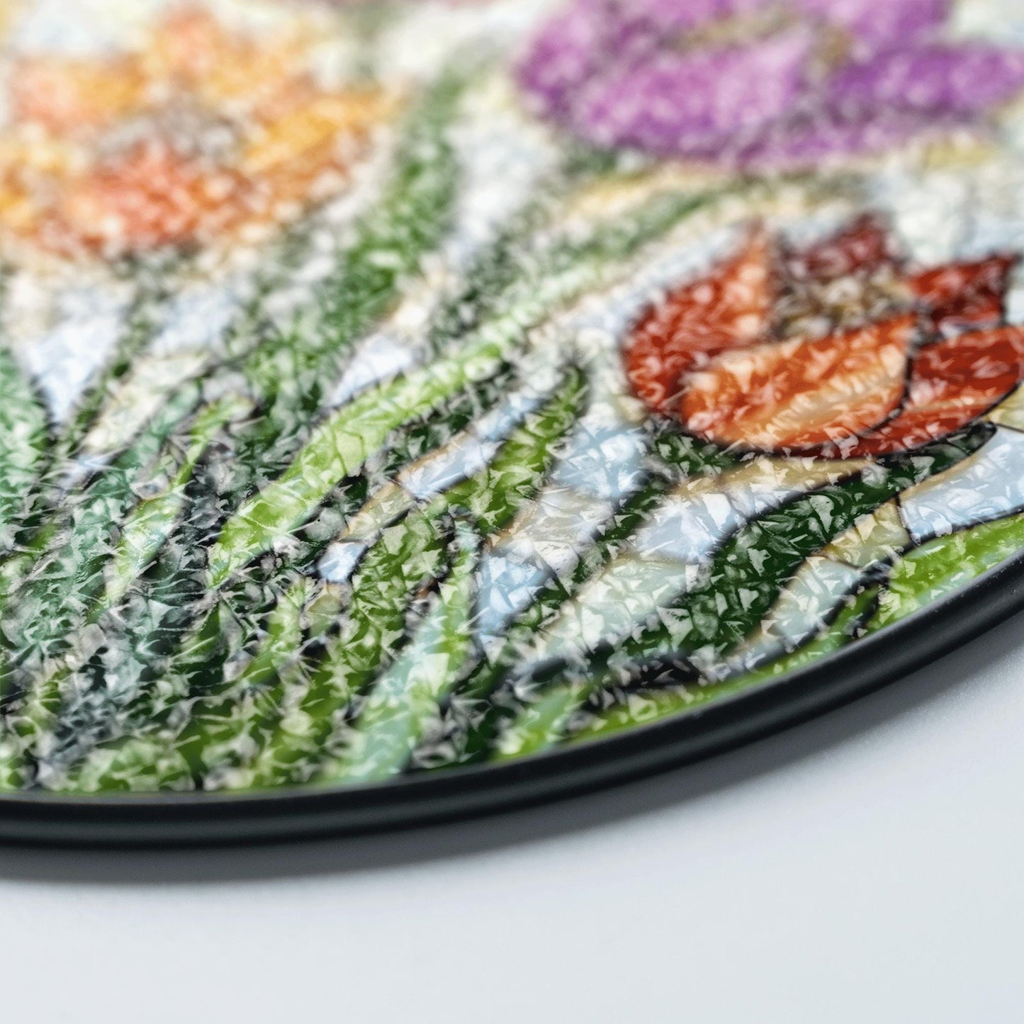 Colorful Tulip Garden Glass Suncatcher Round Floral Window Hanging Gift for Mom or Nature Lover