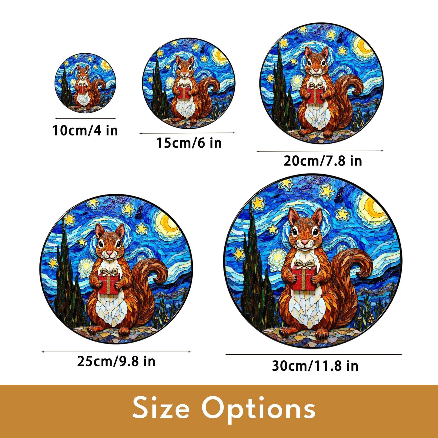 cute squirrel with gift night sky suncatcher stained glass animal decor gift for daughter