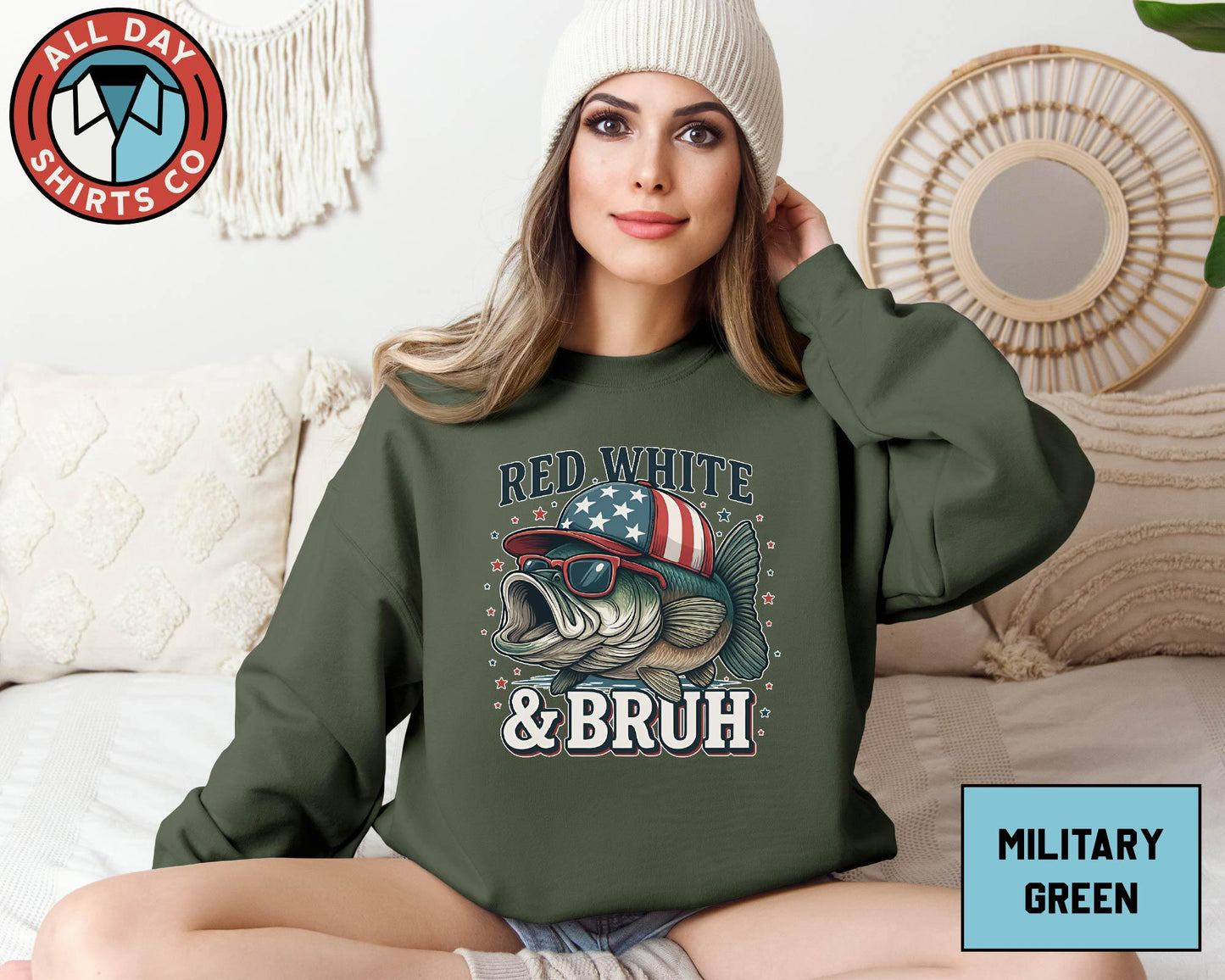 Red White And Bruh Fishing Shirt, Funny Bass Fish Patriotic Tee, 4th Of July American Flag Shirt, Independence Day Shirt, USA Fishing Gift