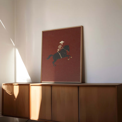 Skeleton Cowboy Illustration Bucking Bronco Print Gothic Wall Decor Horse Poster Quirky Art Western Poster Retro Rodeo Art Cowgirl Wall Art