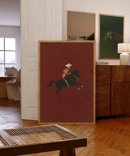 Skeleton Cowboy Illustration Bucking Bronco Print Gothic Wall Decor Horse Poster Quirky Art Western Poster Retro Rodeo Art Cowgirl Wall Art