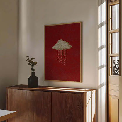 Minimalist Rain Cloud Poster, Moody Gothic Wall Art, Rustic Red Print, Dark Academia Decor, Cloud Aesthetic Artwork, Textured Artwork