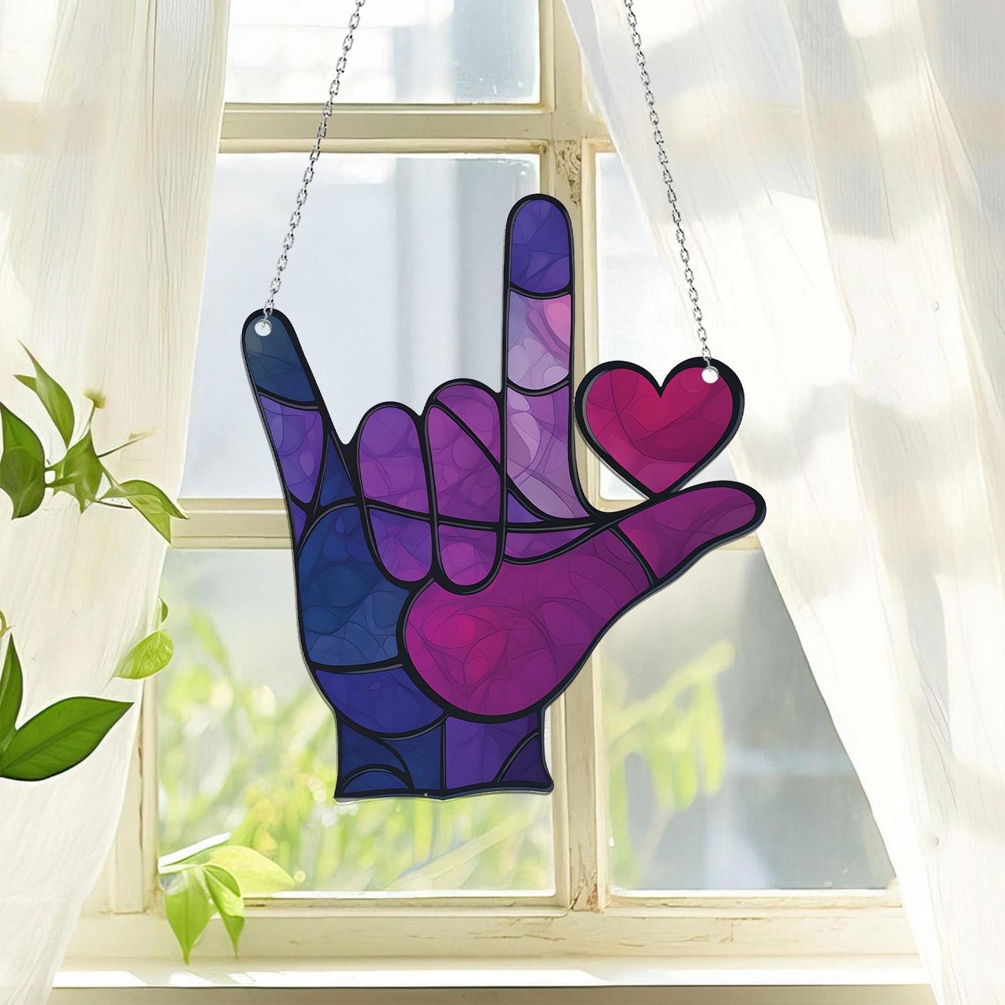 Sign Language ASL I Love You Acrylic Window Hanging, Sign Language Gift, ASL Gift, ASL Teacher, American Sign Language, Love&Peace Hand Sign
