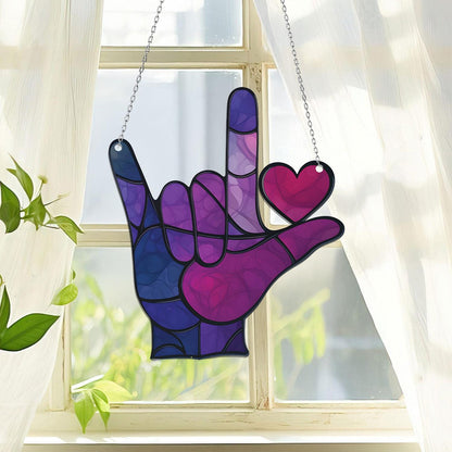Sign Language ASL I Love You Acrylic Window Hanging, Sign Language Gift, ASL Gift, ASL Teacher, American Sign Language, Love&Peace Hand Sign