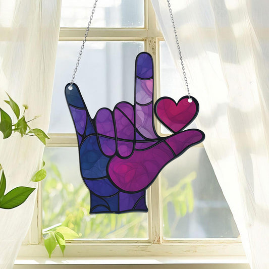 Sign Language ASL I Love You Acrylic Window Hanging, Sign Language Gift, ASL Gift, ASL Teacher, American Sign Language, Love&Peace Hand Sign