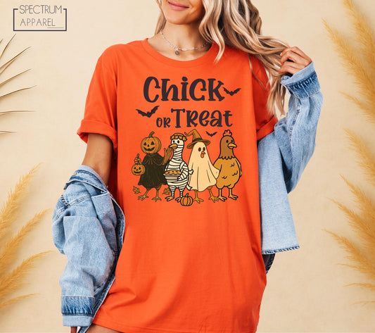 Chick Or Treat T-Shirt, Spooky Chick or Treat Chicken T-Shirt, Cute Chicken Halloween Shirt, Funny Animal Fall Shirt, Trick Or Treat T-Shirt