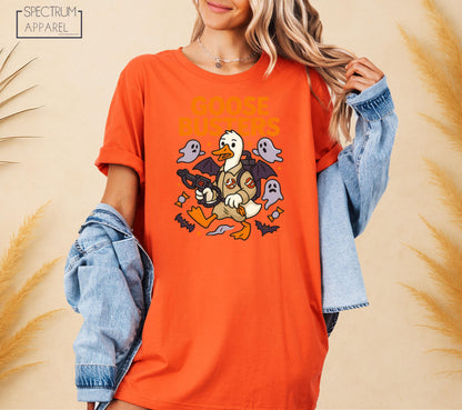 October Goose Busters T-Shirt, Goose Busters Fall T-Shirt, Ghostbuster Halloween T-Shirt, Trick or Treat Goose Shirt, Funny Autumn Duck Tee
