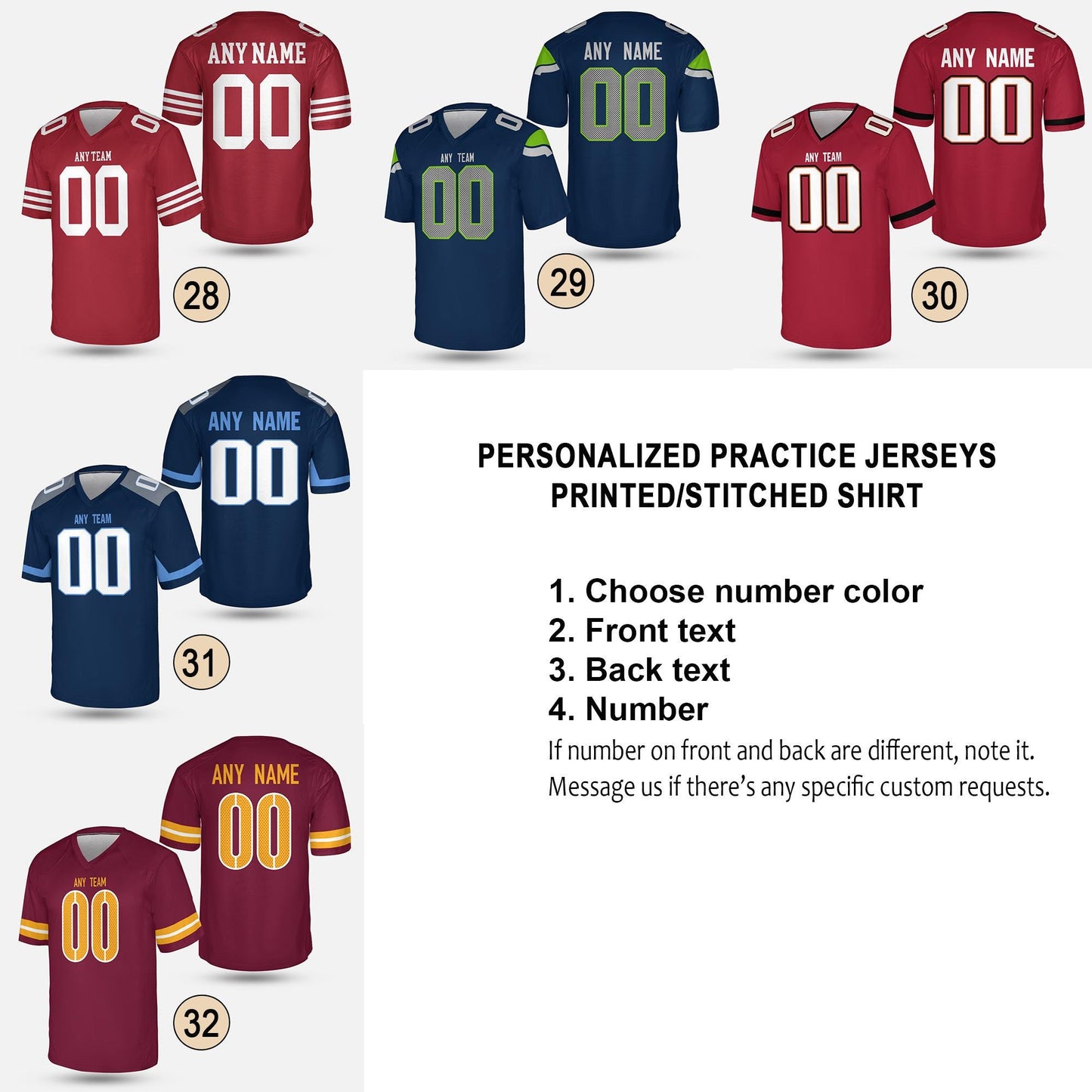 Custom Football Jersey – Personalized Jersey with Name & Number | Pick Your City Colors | Game Day Tailgate Unisex Shirt for Men Women Fans