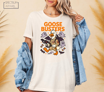 October Goose Busters T-Shirt, Goose Busters Fall T-Shirt, Ghostbuster Halloween T-Shirt, Trick or Treat Goose Shirt, Funny Autumn Duck Tee