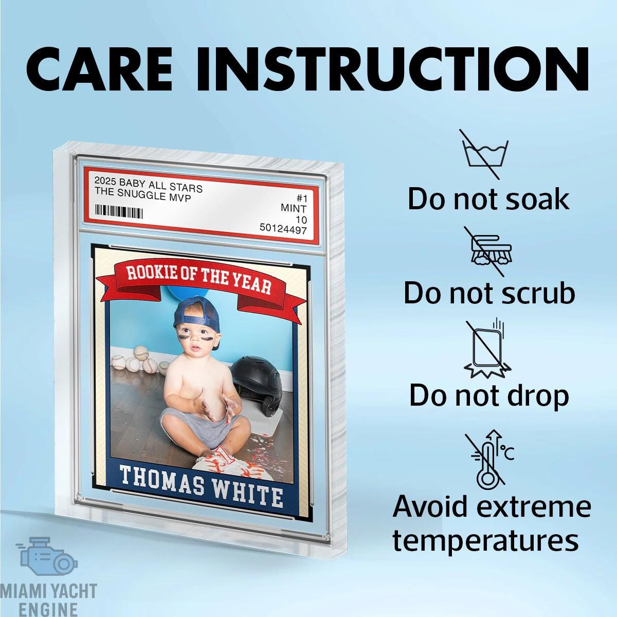 Rookie Baseball Kid All Star Plaque, Little Slugger 1st Birthday Trading Card Style Personalized Acrylic Block Keepsake Gift