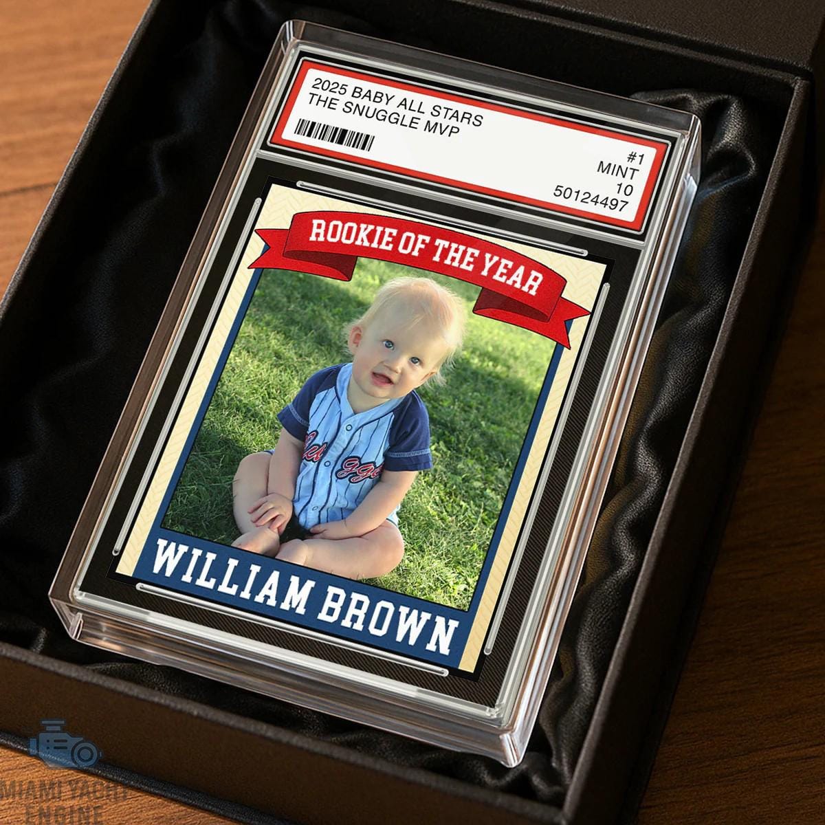 Rookie Baseball Kid All Star Plaque, Little Slugger 1st Birthday Trading Card Style Personalized Acrylic Block Keepsake Gift
