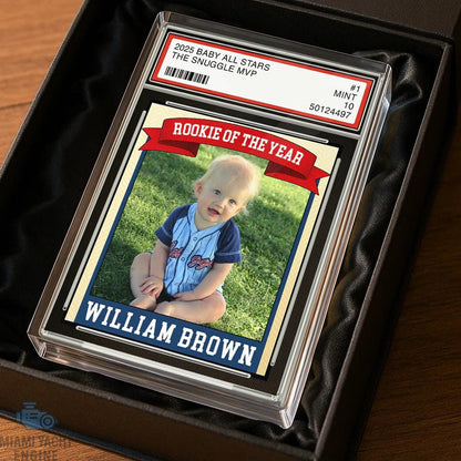 Rookie Baseball Kid All Star Plaque, Little Slugger 1st Birthday Trading Card Style Personalized Acrylic Block Keepsake Gift