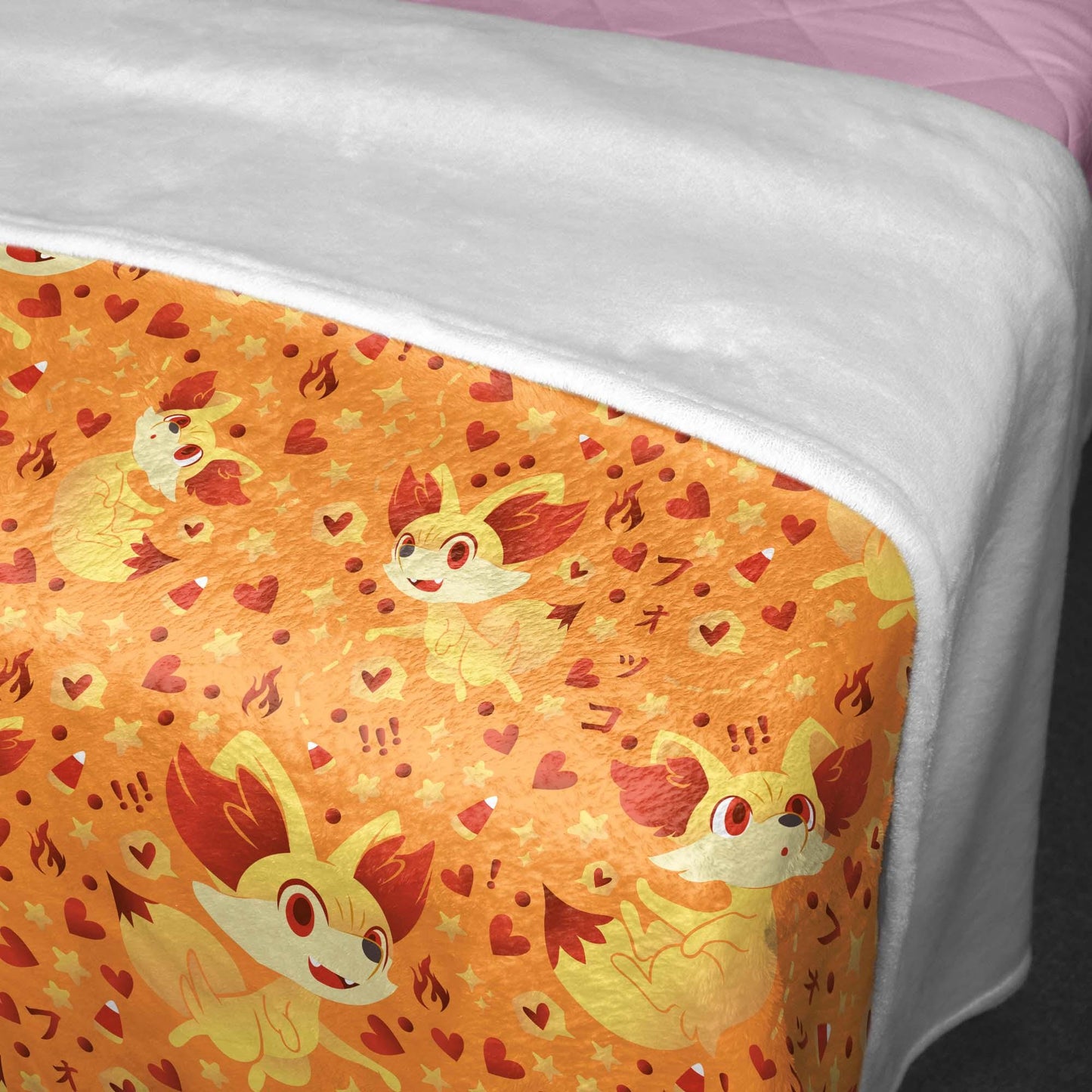 Fennekin Fleece Blanket, Cute Fire Fox Throw, Cozy Cotton Blanket, Baby Shower Gift, Kawaii Home Decor, Fennekin Blanket Gift