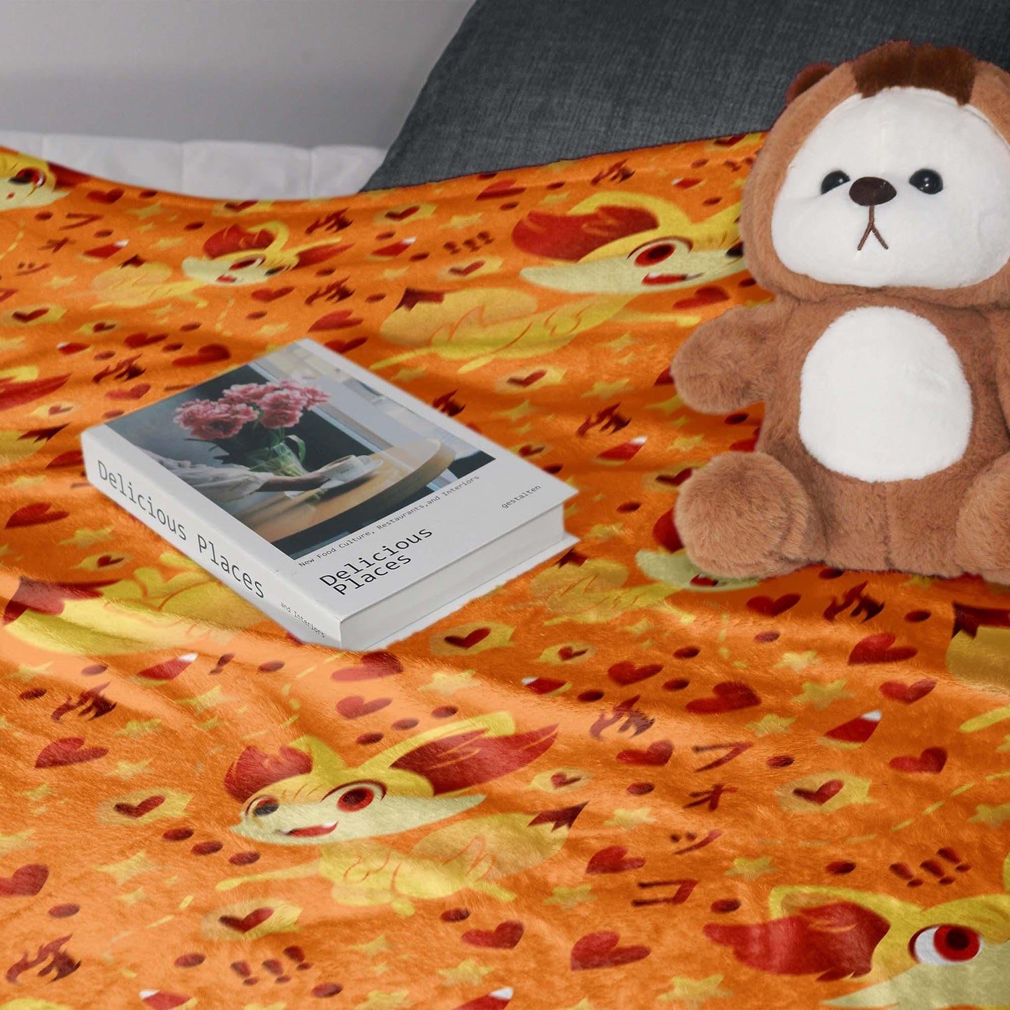 Fennekin Fleece Blanket, Cute Fire Fox Throw, Cozy Cotton Blanket, Baby Shower Gift, Kawaii Home Decor, Fennekin Blanket Gift