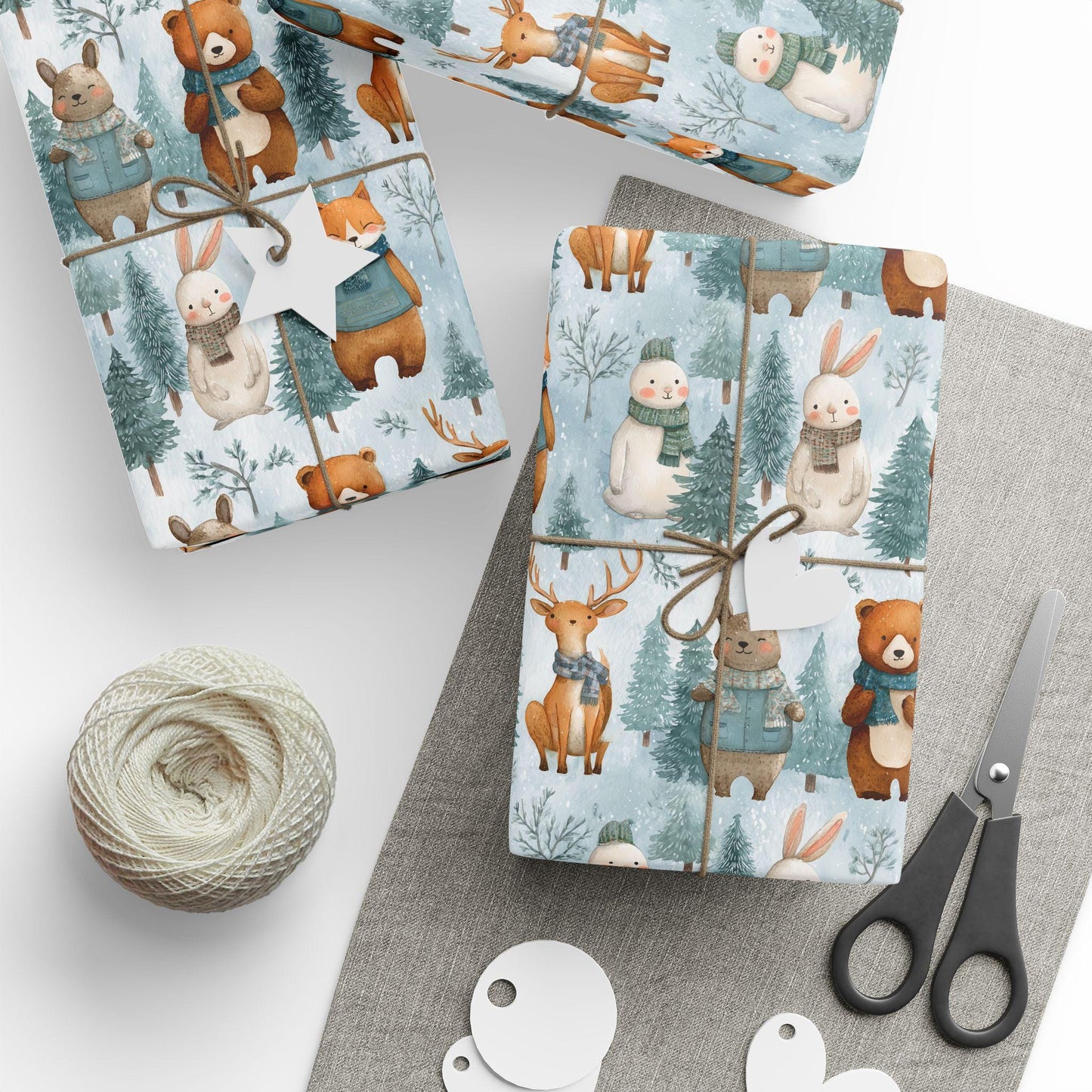Christmas Wrapping Paper, Woodland Animals Winter Christmas Vintage Gift Wrap, Holiday Craft Supplies, Festive Gift Packaging