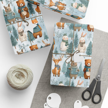 Christmas Wrapping Paper, Woodland Animals Winter Christmas Vintage Gift Wrap, Holiday Craft Supplies, Festive Gift Packaging