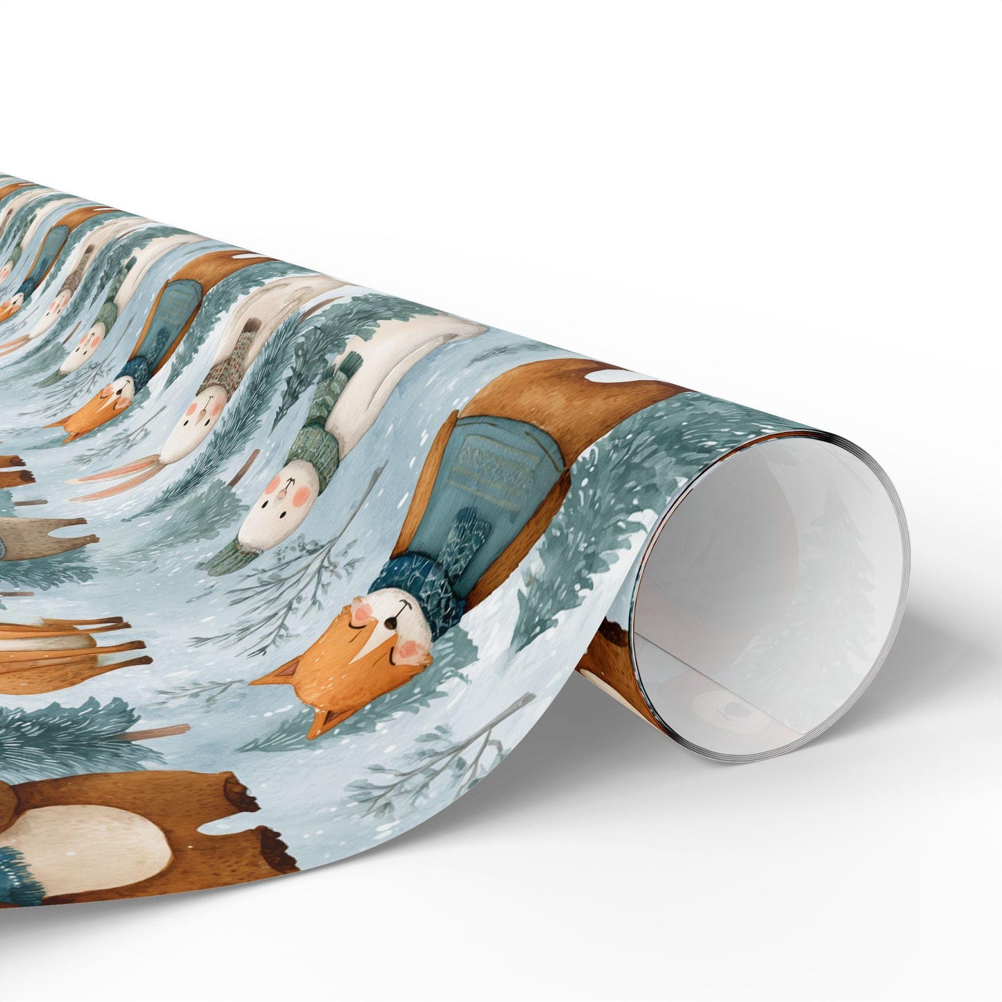 Christmas Wrapping Paper, Woodland Animals Winter Christmas Vintage Gift Wrap, Holiday Craft Supplies, Festive Gift Packaging
