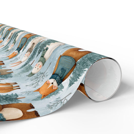 Christmas Wrapping Paper, Woodland Animals Winter Christmas Vintage Gift Wrap, Holiday Craft Supplies, Festive Gift Packaging
