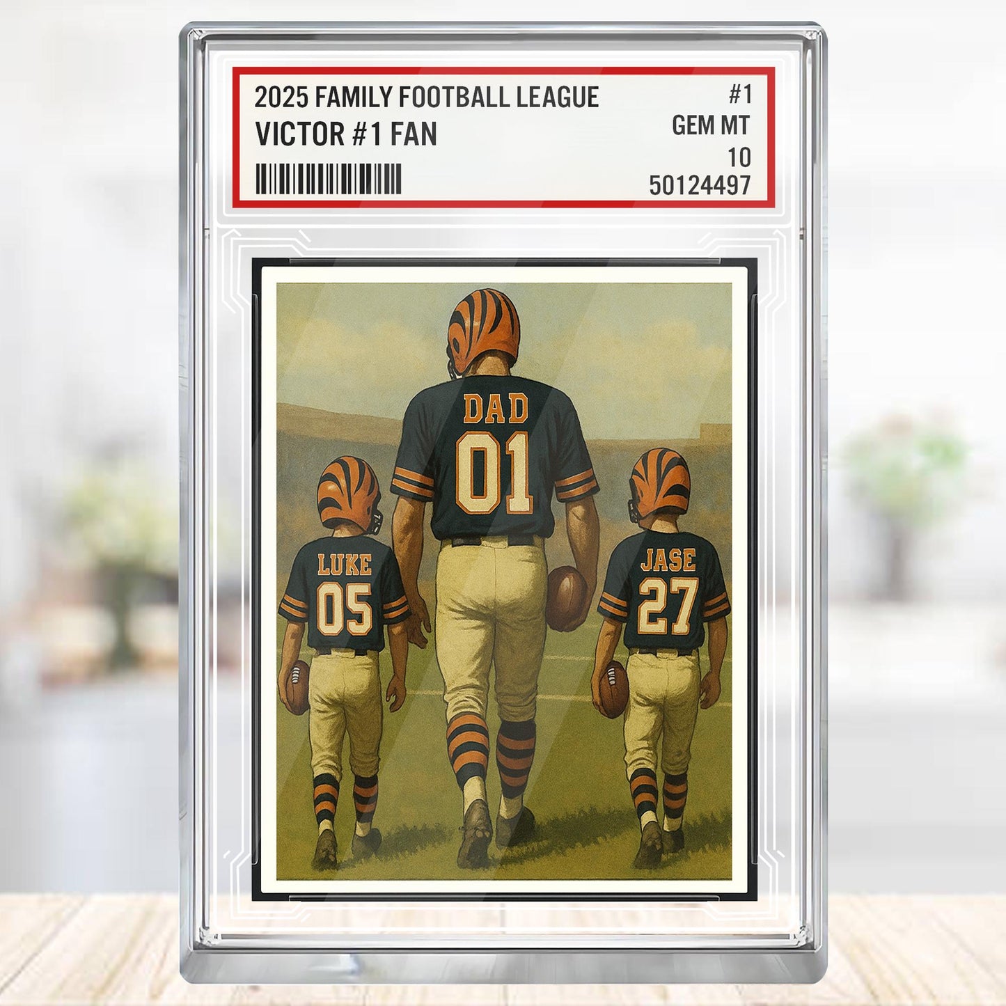 Personalized Family Football Acrylic Block, Custom Sports Card Gift for Dad with Kids' Names, Display Keepsake, Cincinnati Football Fans