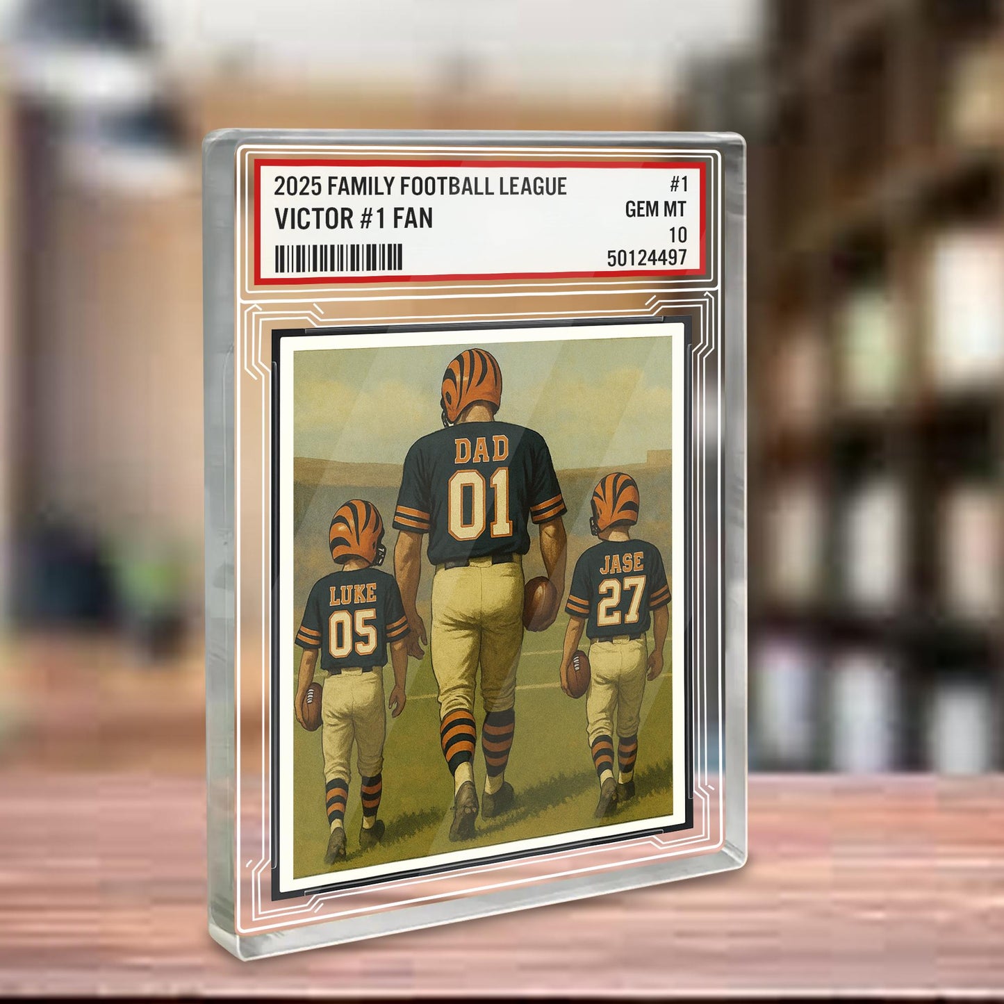 Personalized Family Football Acrylic Block, Custom Sports Card Gift for Dad with Kids' Names, Display Keepsake, Cincinnati Football Fans