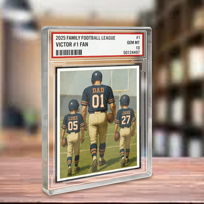 Custom Chicago Football Acrylic Block Gift for Daddy, Personalized Sports Trading Card with Kids' Names, Dad Sports, Chicago Team Plaque