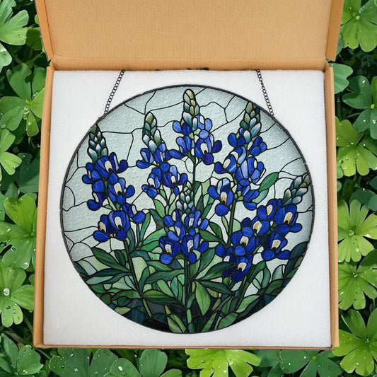 Texas Bluebonnet Stained Glass Suncatcher, Blue Wildflowers Suncatcher, Texas Flower Ornament, Texas Bluebonnet Decor gift, mom garden gift