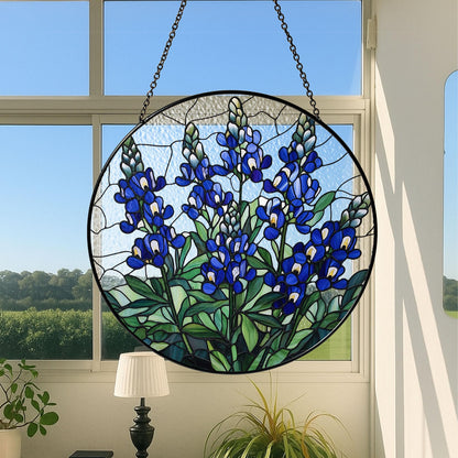 Texas Bluebonnet Stained Glass Suncatcher, Blue Wildflowers Suncatcher, Texas Flower Ornament, Texas Bluebonnet Decor gift, mom garden gift