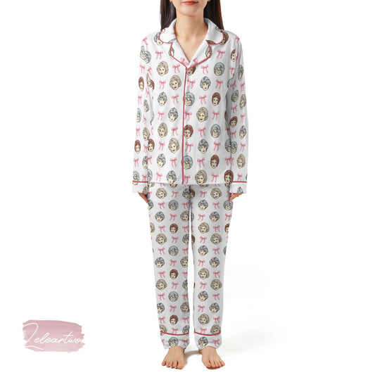 Golden Girls Coquette Set | Silky Satin Pajama Set for Women | Pink Bow Retro Sleepwear | Funny Lounge Set for Best Friends & TV Lovers