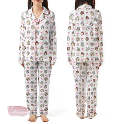 Golden Girls Coquette Set | Silky Satin Pajama Set for Women | Pink Bow Retro Sleepwear | Funny Lounge Set for Best Friends & TV Lovers