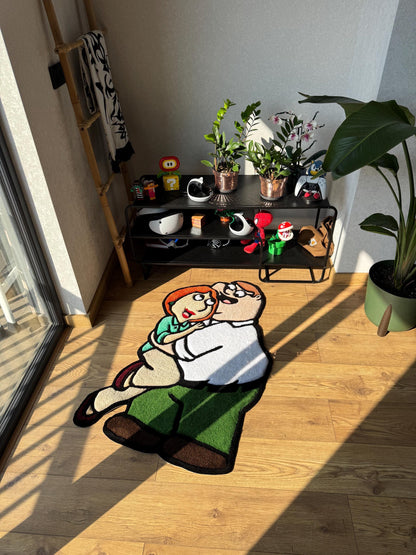 Peter and Lois griffin rug, family guy custom rug tufting, handmade wool carpet, fluffy rug, custom tufted rug, fiber art