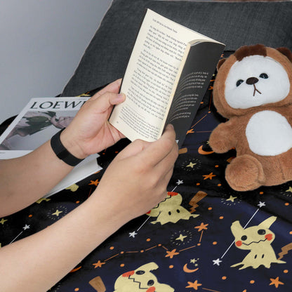 Mimikyu Fleece Blanket, Cute Ghost Throw Blanket, Soft Cotton Cozy Blanket for Bed or Couch, Kawaii Halloween Gifts